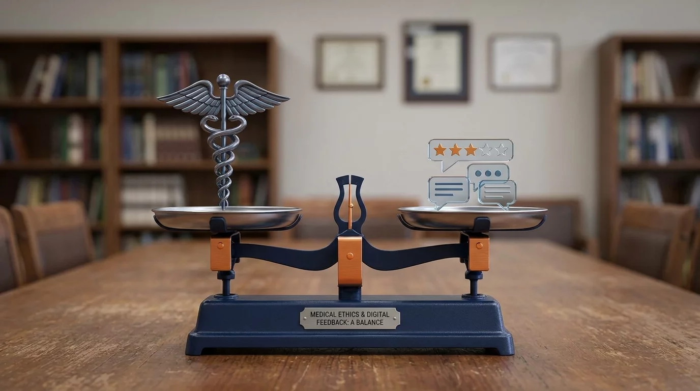 Balance justice avec symboles medical et numerique