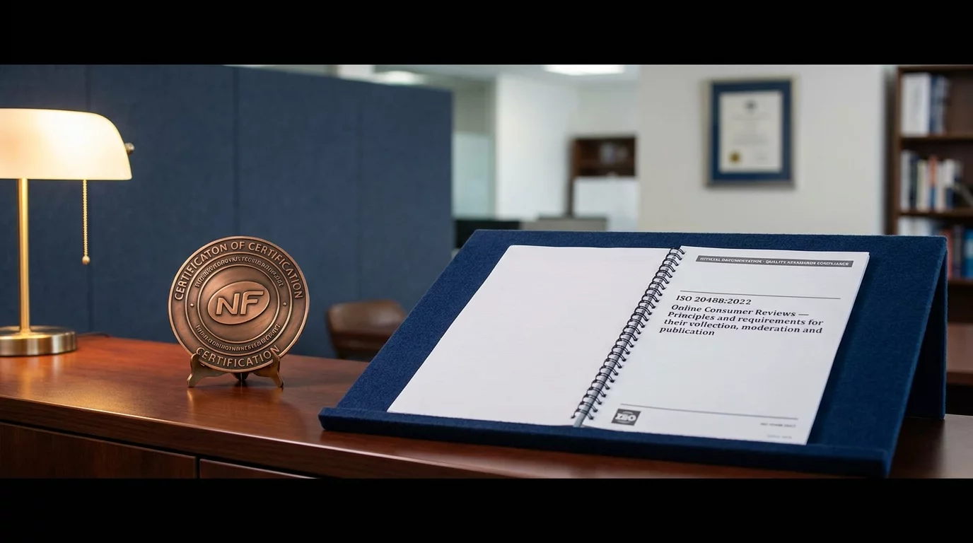 Logo certification NF avec document norme ISO 20488