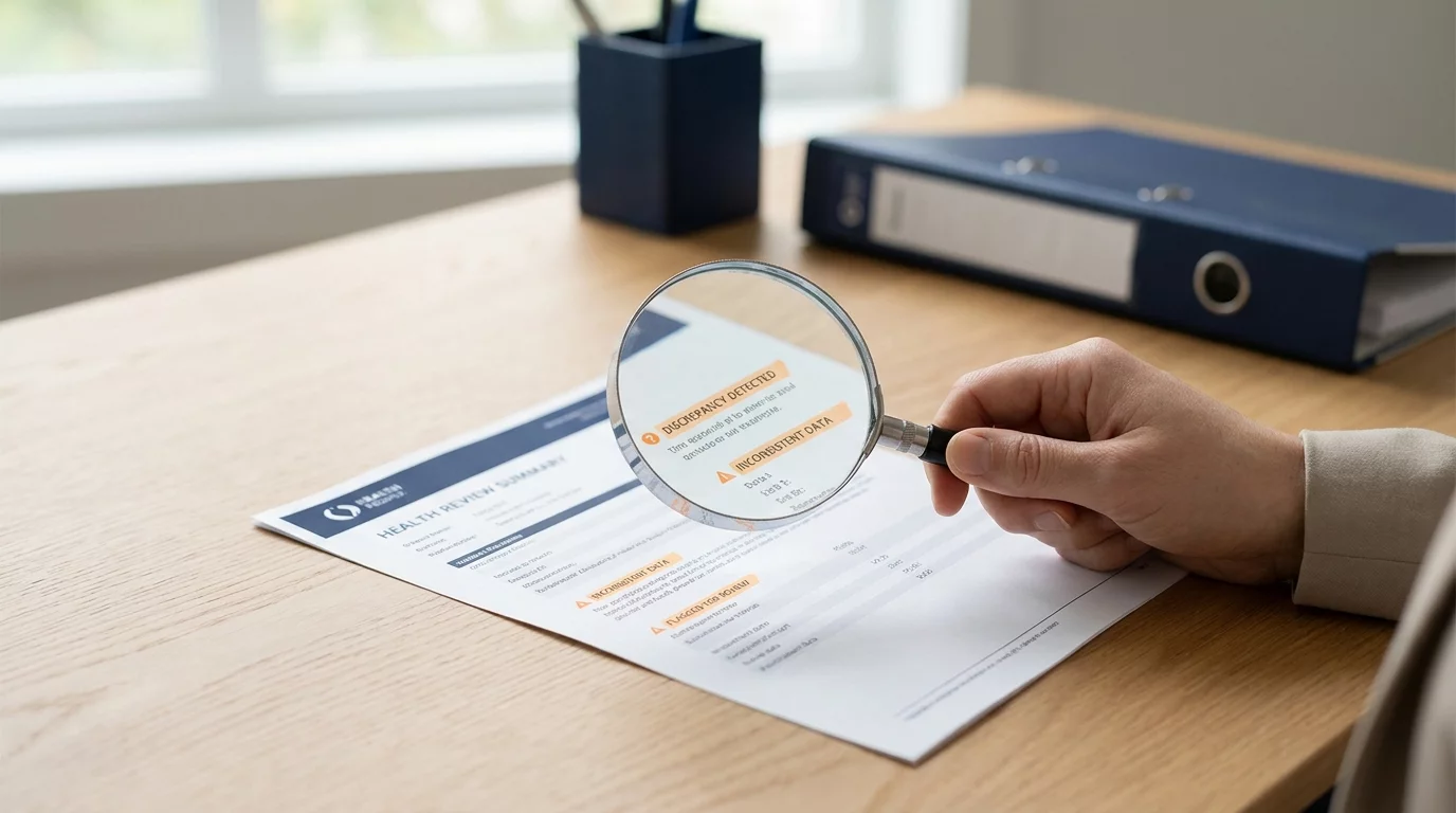 Loupe analysant avis suspect avec signaux alertes