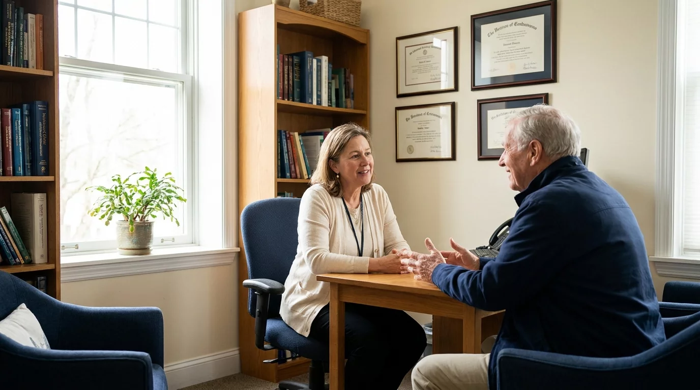 Patient en consultation avec medecin choisi apres recherche