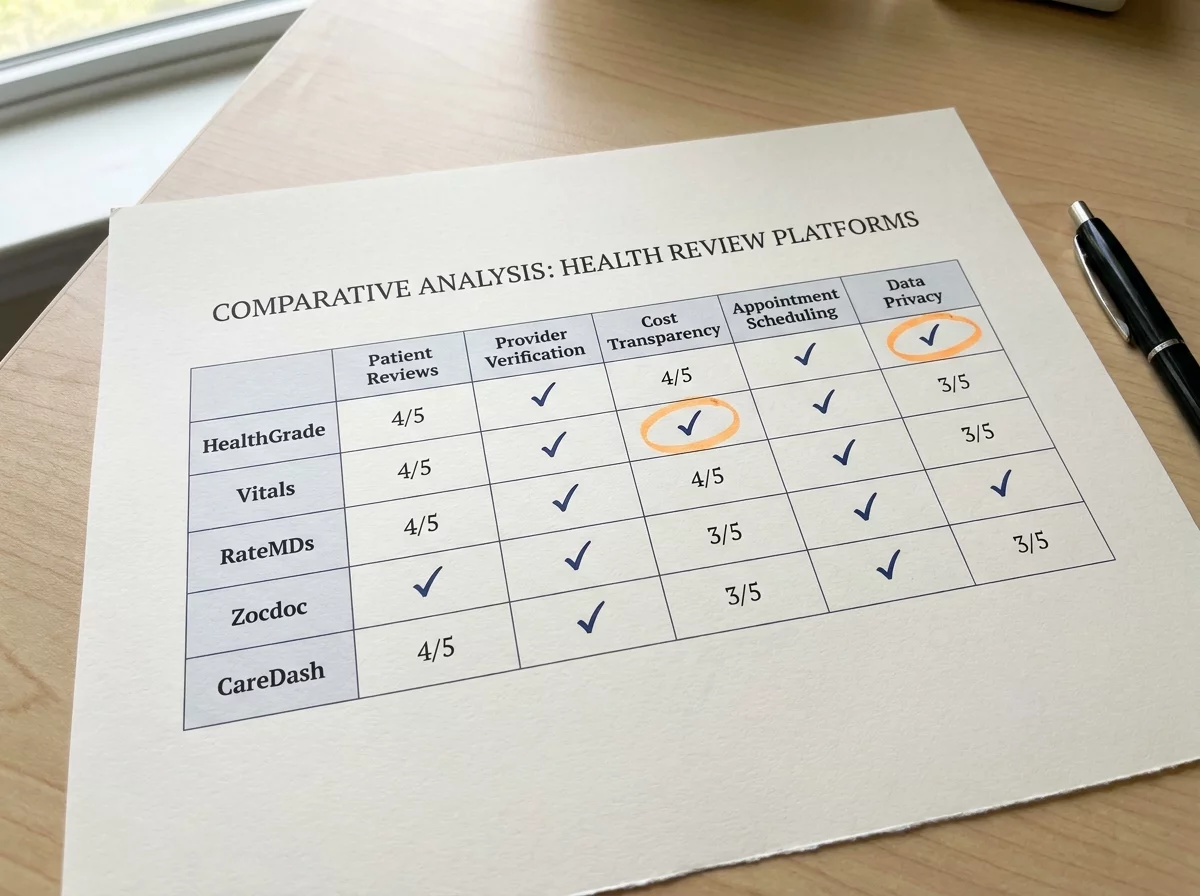 Tableau comparatif plateformes avis sante avec criteres